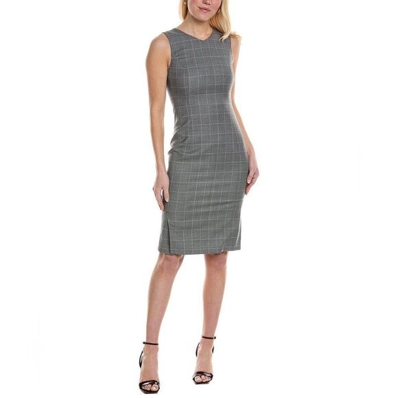 BOSS by Hugo Boss NWT Dayami Wool Midi Dress in Black/Grey Plaid Size 8 - Picture 1 of 10